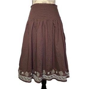 Apostrophe A-line Embroidered Brown Skirt 100% Cotton Size 4.